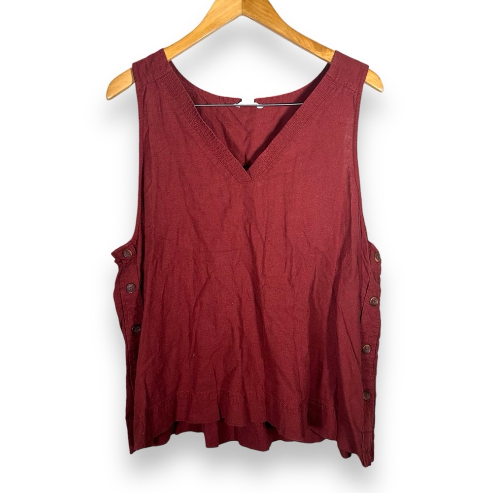 Women’s Calson Rust Red Linen Blend Sleeveless Button Detail Tank Size 1X